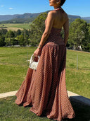 Chic Polka Dot Print V-Neck Halter Tie-Neck Maxi Dress