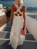 Elegant Lace-Panel High-Waist Maxi Skirt