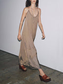 Elegant Pleated V-Neck Halter Maxi Dress