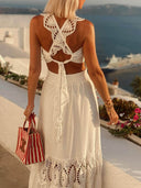 Elegant Lace-Panel High-Waist Maxi Skirt