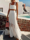 Elegant Lace-Panel Ruffled Tank Top