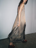 Elegant Pleated V-Neck Halter Maxi Dress