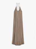 Elegant Pleated V-Neck Halter Maxi Dress