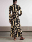 Retro Botanical Print Long-sleeved Maxi Dress