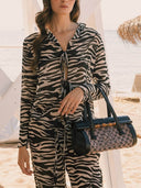 Unique Zebra Print High-Waist Straight-Leg Pants