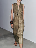 Exquisite Abstract Tie-Dye Print Linen Sleeveless Vacation Midi Dress