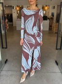 Elegant Printed Off-Shoulder Ruched Front Slits Maxi Dress