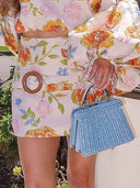 Retro Floral Print Puff Sleeve Crop Top
