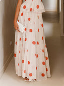 Delicate Red Polka Dot Print Ruched High-Waist Skirt