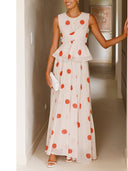 Delicate Red Polka Dot Print Ruched High-Waist Skirt