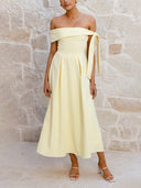Elegant Off-Shoulder Tie Ruched Midi Dress