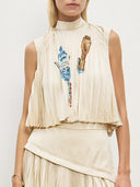 Retro Printed Ruched Tank Top