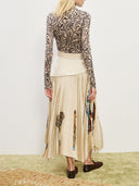 Retro Printed Ruched Patchwork Asymmetric Pleated Skirt