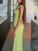 Elegant Ruched Stretch Slim Fit Floor-Length Jumpsuit