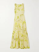 Vintage Bloom Tie-Front Layered Floral Print Chiffon Casual Maxi Dress