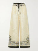 Unique Print Satin Lace-Up Ealastic Waist Wide-Leg Pants