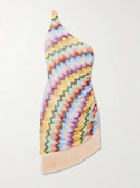Delicate One-Shoulder Fringed Printed Tulle Mini Dress