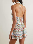 Unique Metallic Crochet Halter Jumpsuit