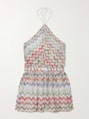 Unique Metallic Crochet Halter Jumpsuit