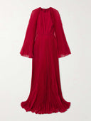 Exquisite Cape Effect Pleated Chiffon Maxi Dress