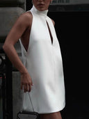 Elegant Open Front Back Mini Dress