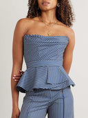 Retro Off-Shoulder Striped Print Stretch Twill Ruffle Tank Top
