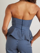 Retro Off-Shoulder Striped Print Stretch Twill Ruffle Tank Top