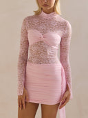 Graceful Lace Patchwork Ribbon Mini Dress