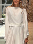 Elegant Unique Satin Ruched Flared Wide Swing A-Line Skirt