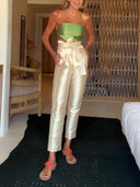 Exquisite Hollow Bandeau Tie-Back Vest Top Ruched High-Waisted Straight-Leg Pants Set
