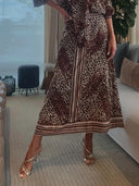 Retro Classic Leopard Print Patchwork Elastic Waist Midi Skirt
