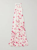 Retro Ruffle Floral Print Chiffon Crepe Chine Halter Maxi Dress