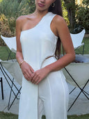 Exquisite Asymmetric Sequin-Panel One-Shoulder Long Tank Top