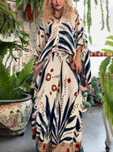 Unique Drop Shoulder Sleeve Printed Loose Oversized Button-Up Shirt