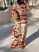 Unique Printed Lapel Satin Loose Shirt