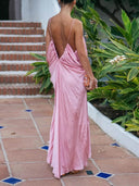 Sexy Backless Ruched Design Strapless Draped Maxi Dress