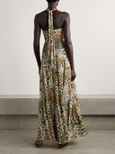 Retro Fierce & Feminine Leopard Print Chiffon Halter Maxi Dress