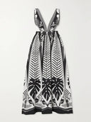 Elegant Open-Back Floral Print Satin Maxi Dress