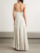 Elegant Plaid Print Pleated Crepe Maxi Dress