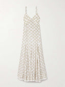 Elegant Plaid Print Pleated Crepe Maxi Dress