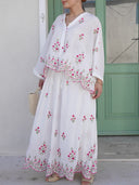 Delicate Floral Embroidered Ruffle With Elastic Waist Midi Skirt