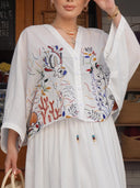 Elegant Embroidered Print Loose Tie Elastic Waist Skirt