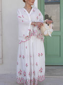 Delicate Floral Embroidered Ruffle With Elastic Waist Midi Skirt