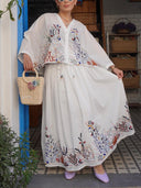 Elegant Embroidered Print Loose Tie Elastic Waist Skirt