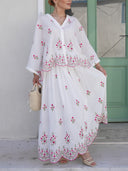 Delicate Floral Embroidered Ruffle With Elastic Waist Midi Skirt