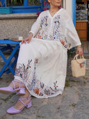 Elegant Embroidered Print Loose Tie Elastic Waist Skirt