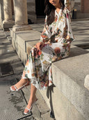 Elegant Floral Print Loose-Fit Button-Up Shirt