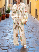 Fashionable Tiger Pattern Print Linen Loose Pocket Wide-Leg Pants