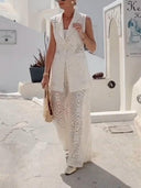Delicate Charm Lace Collared Sleeveless Top