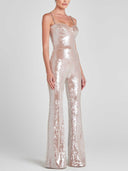 Elegant Sequined Suspender Flared Jumpsuit